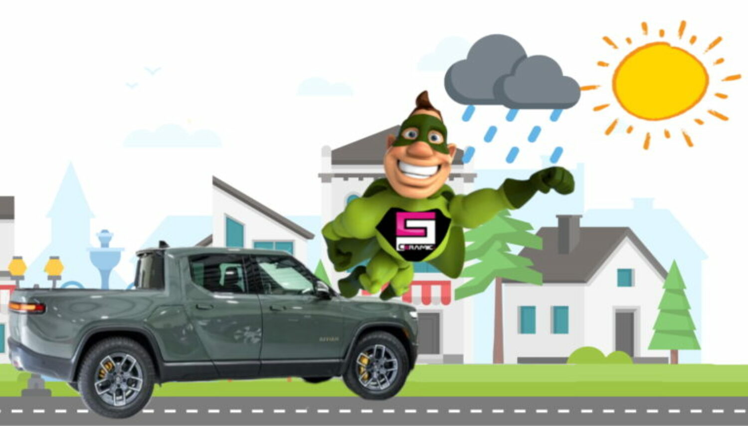 City life - modern flat design style vector illustration on white background. Lovely housing complex with small buildings, fountain, trees, pedestrian zone with people walking, cars on the road, cafes